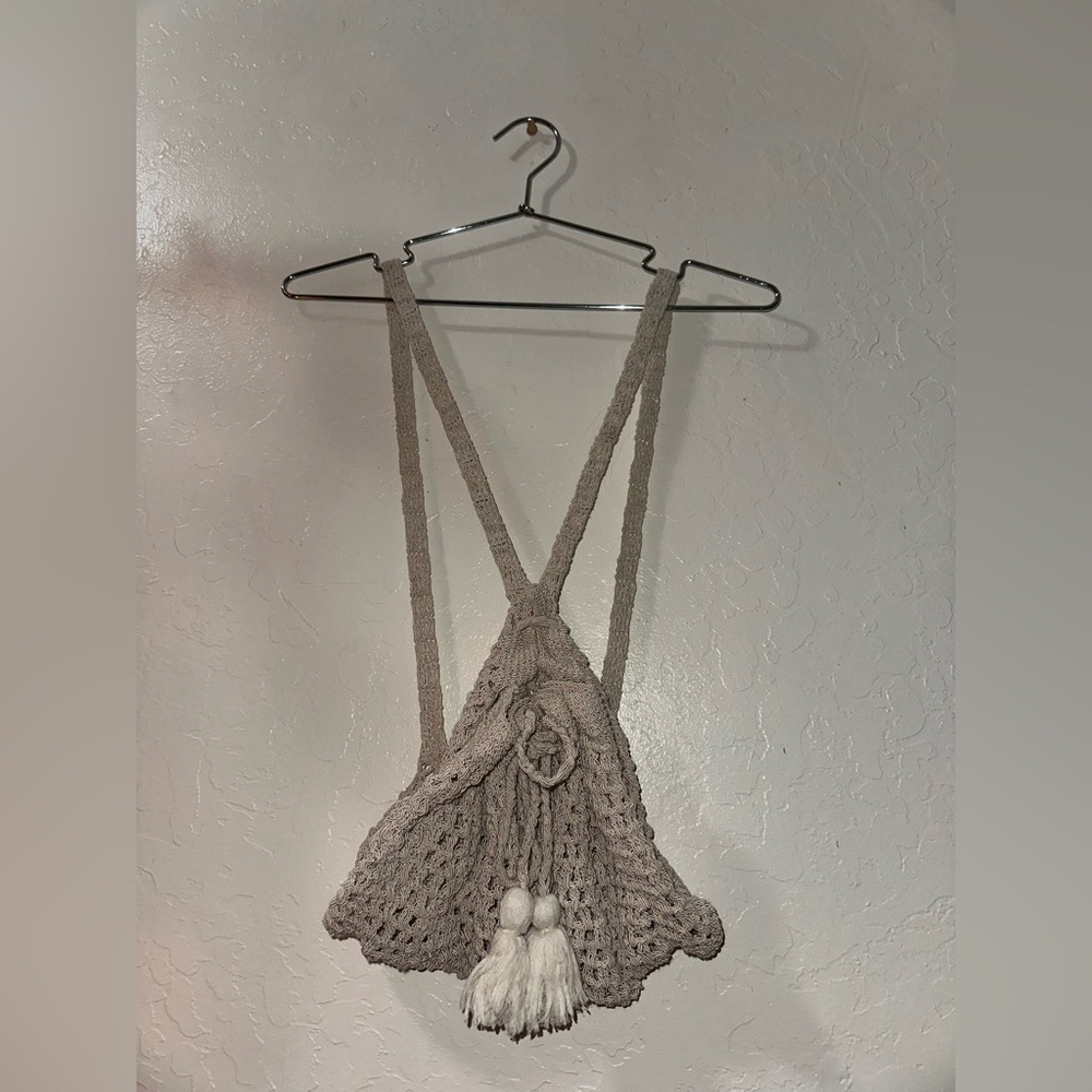 Urban Outfitters Beige Crochet Drawstring Backpack